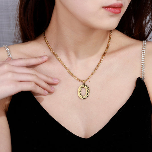 Four-leaf Texture Initial Curb Chain Necklace SN592