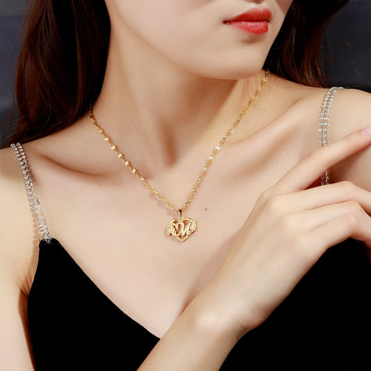 Rose Heart Initial Letter Necklace SN614