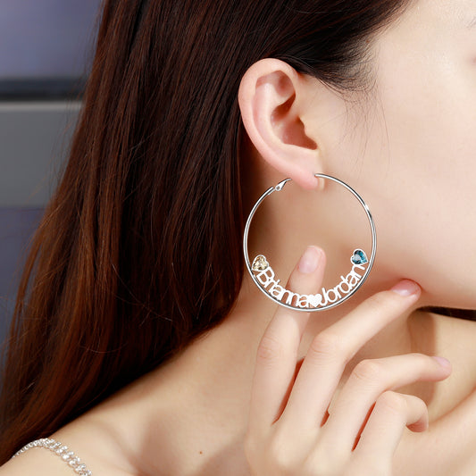 Heart Birthstone Hoop Name Earring QE488