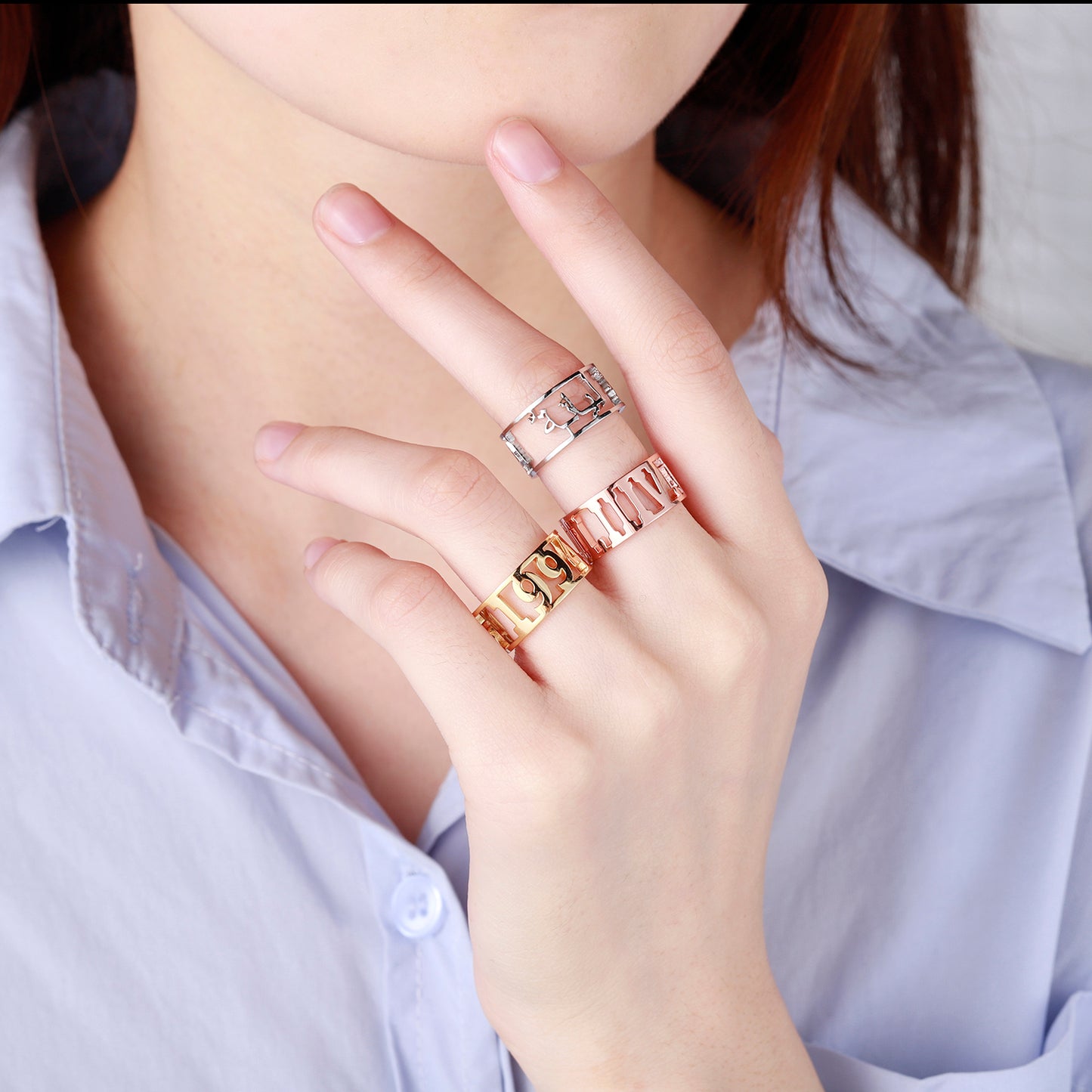 Hollow Letter Ring Any Languages QR284