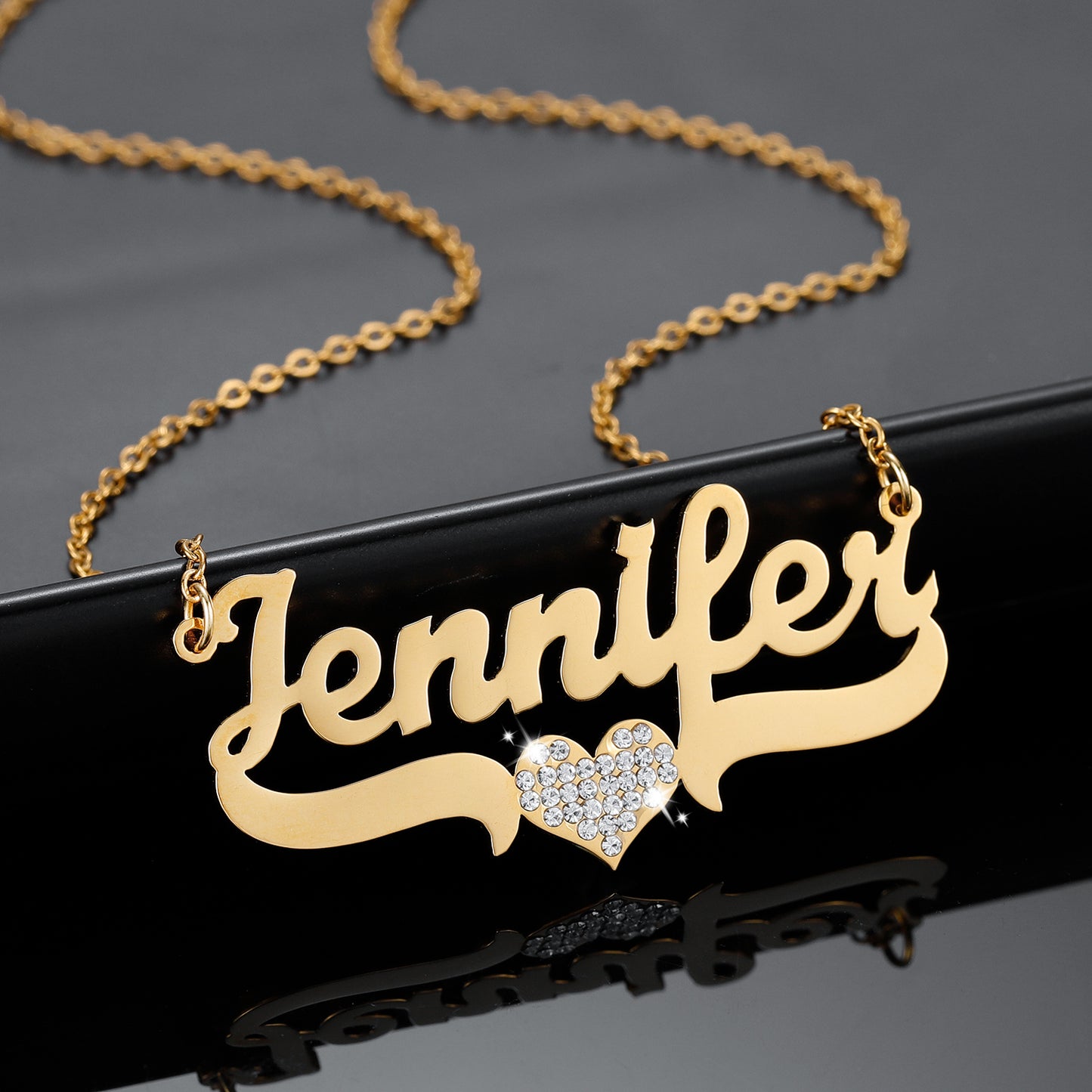 Crystal Heart Custom Stainless Steel Names Necklace QN20338