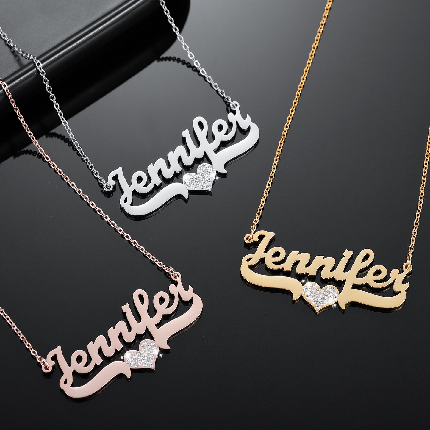 Crystal Heart Custom Stainless Steel Names Necklace QN20338