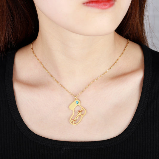 Socks Shape Personalized Names Birthstone Chain  QN339