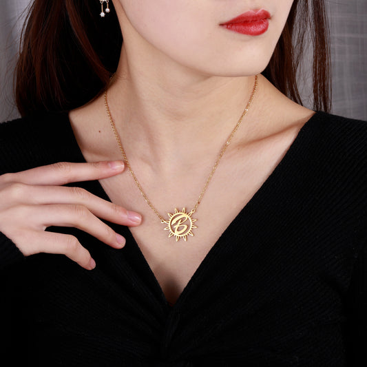 Sun Initial Cursive Letter Necklace SN596
