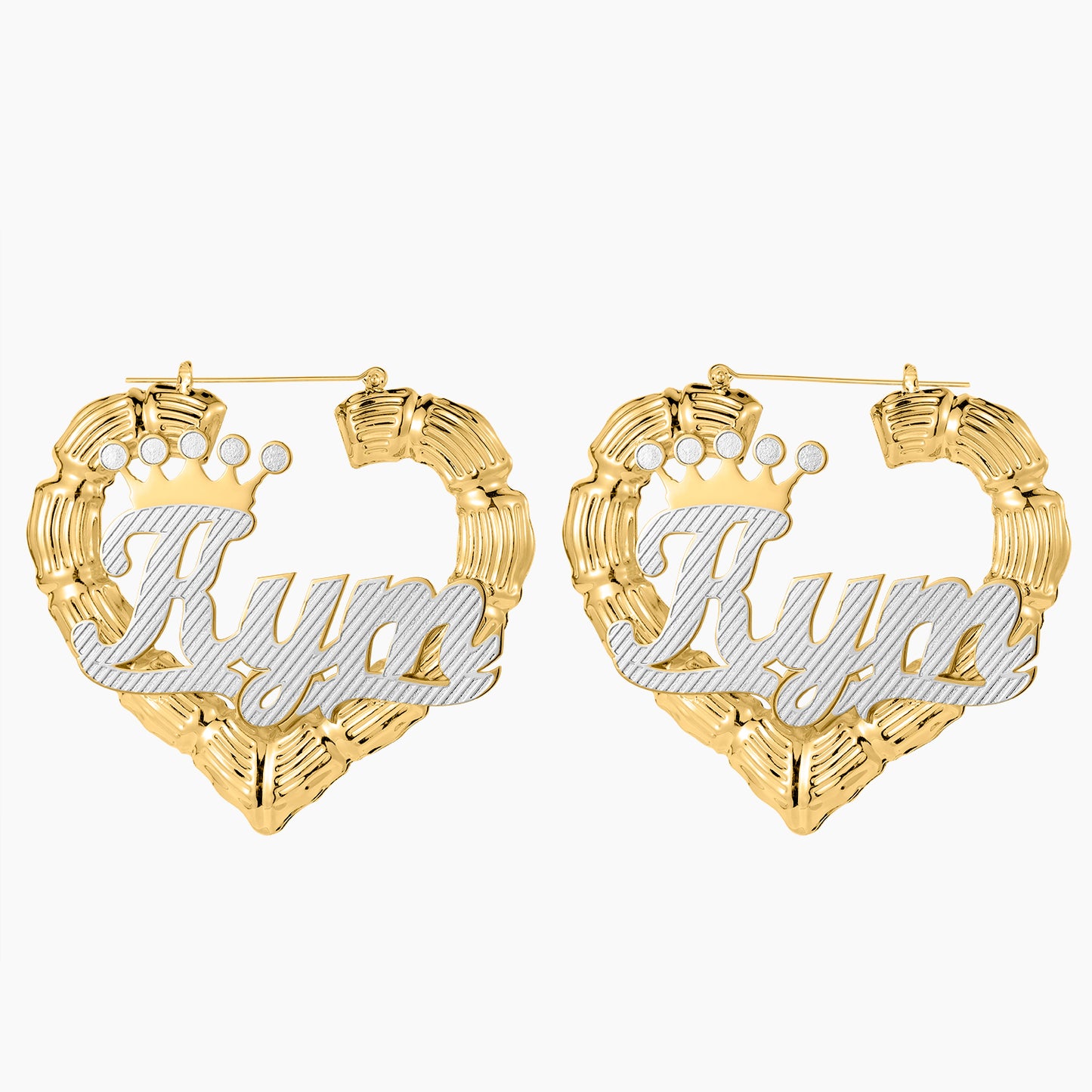 Two Tone Bamboo Heart Name Earrings QE530