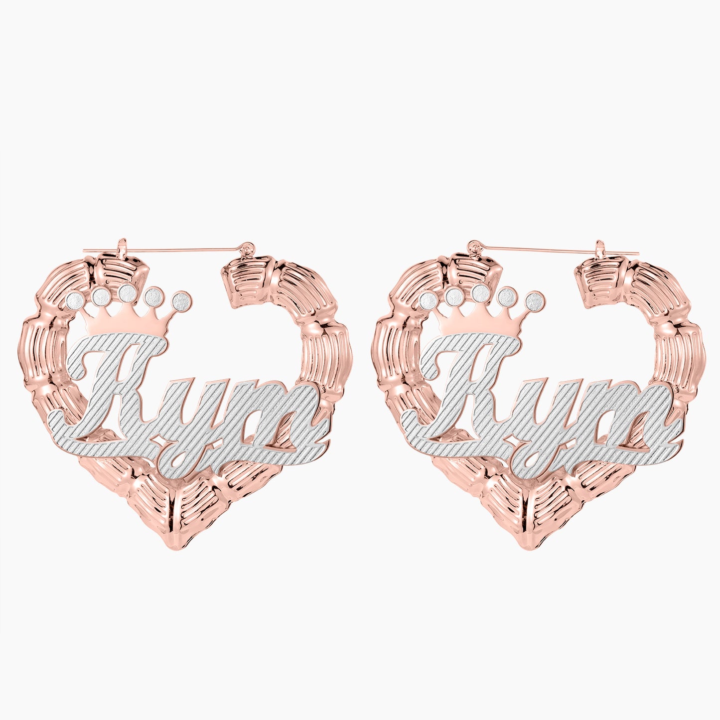 Two Tone Bamboo Heart Name Earrings QE530