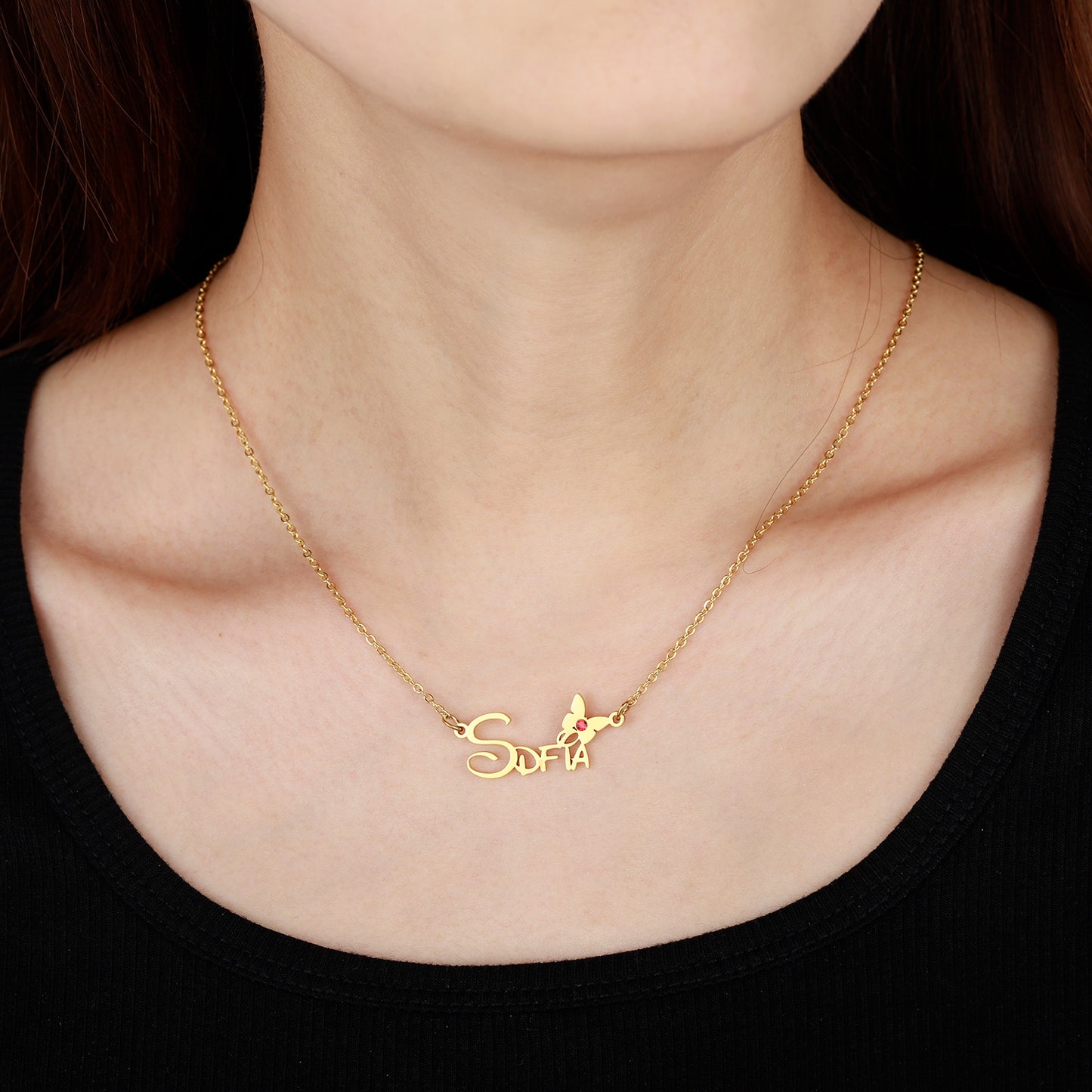 Birthstone Custom Butterfly Name Necklace QN500