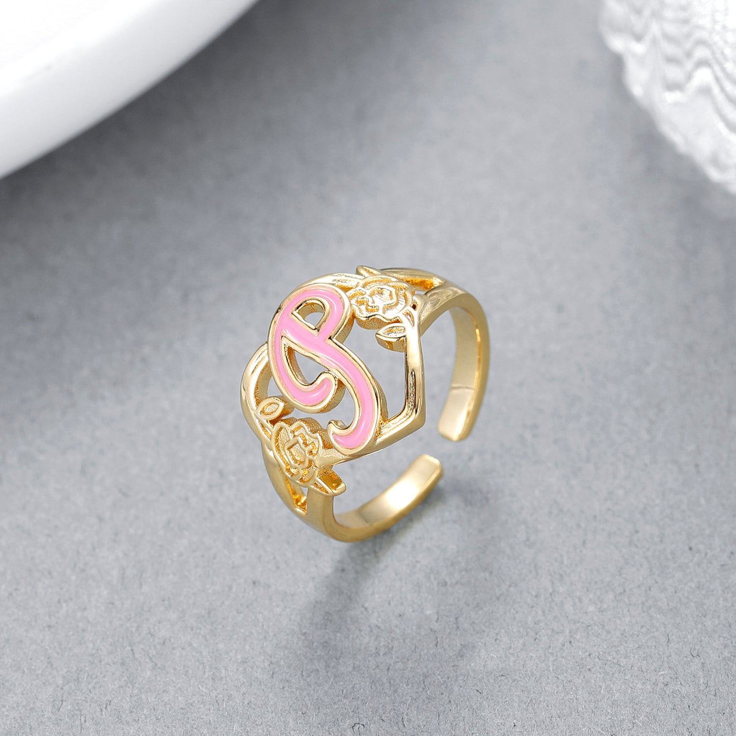 Initials Letters Heart Ring QR516