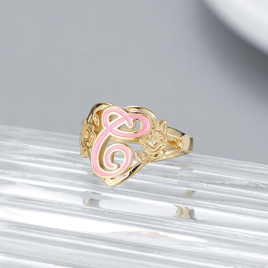Initials Letters Heart Ring QR516