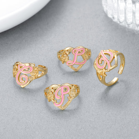 Initials Letters Heart Ring QR516
