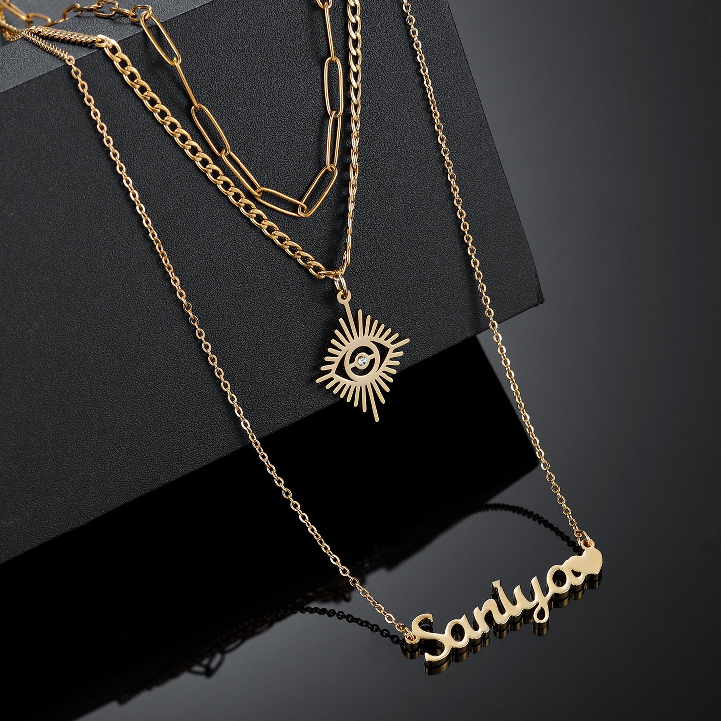 3 Layers Angel Eyes Name Necklace QN555