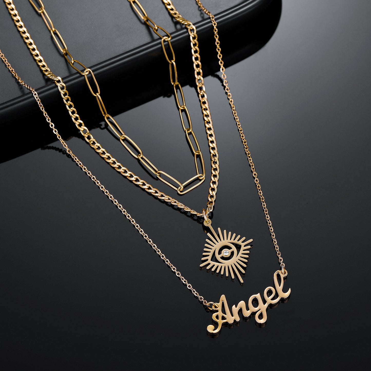 3 Layers Angel Eyes Name Necklace QN553