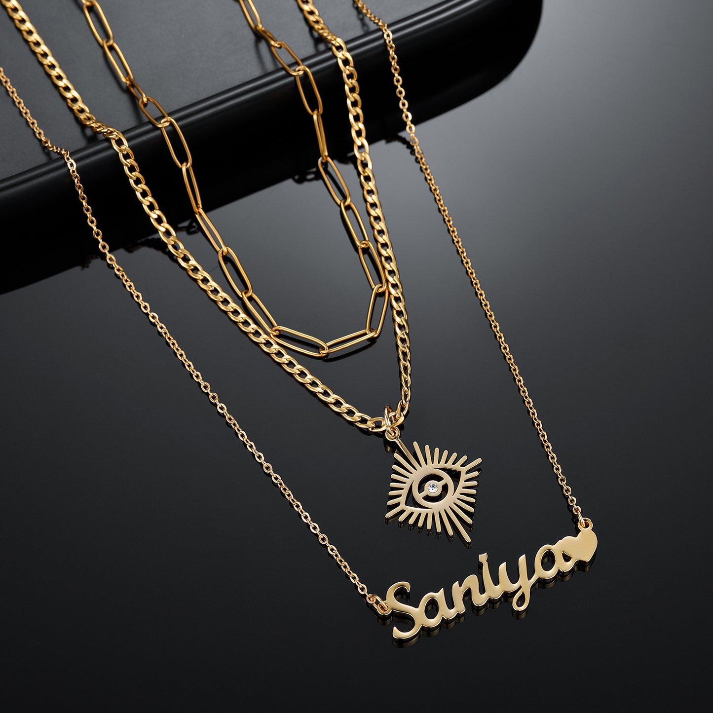 3 Layers Angel Eyes Name Necklace QN555