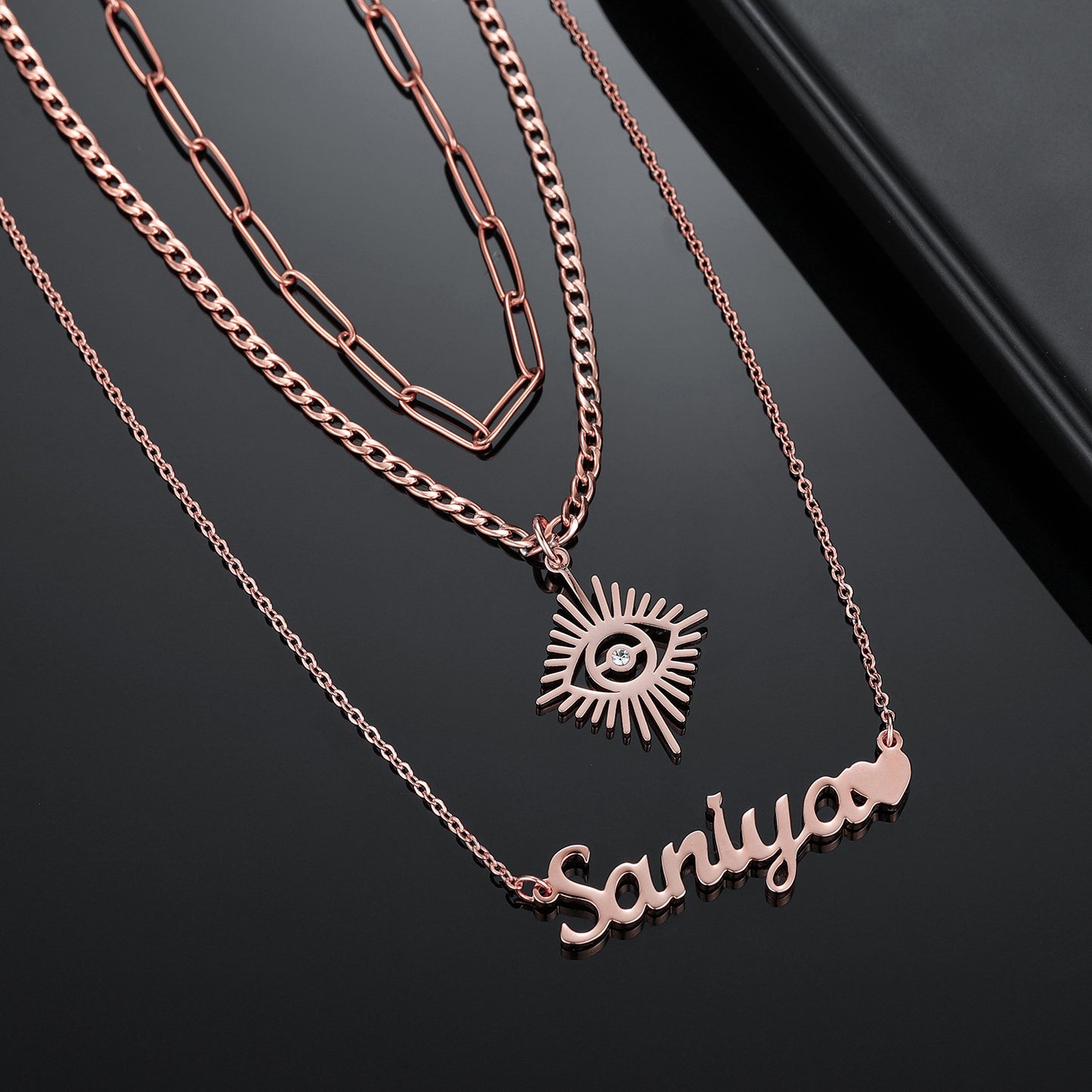 3 Layers Angel Eyes Name Necklace QN555