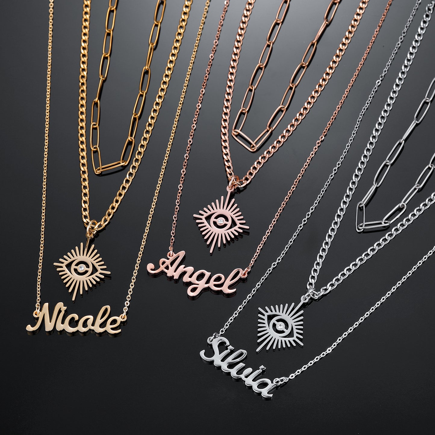 3 Layers Angel Eyes Name Necklace QN553