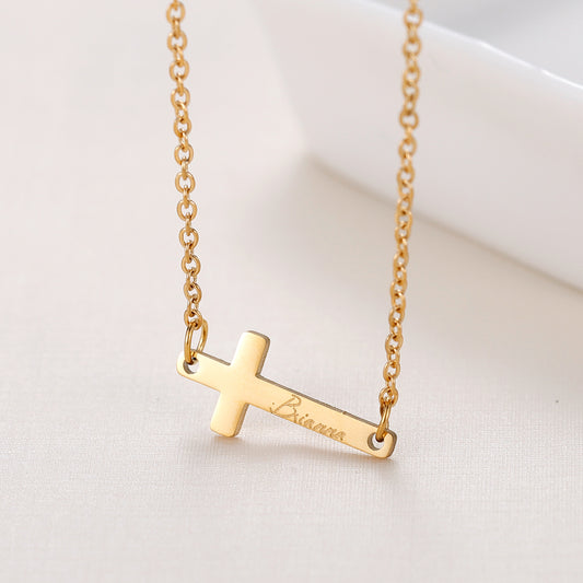 Nameplate Cross Engrave Name Necklace QN638