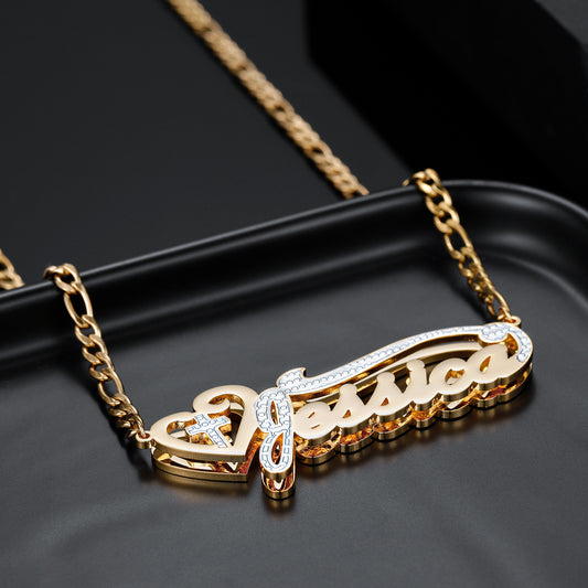 Curb Chain Cross Heart Name Necklace QN539