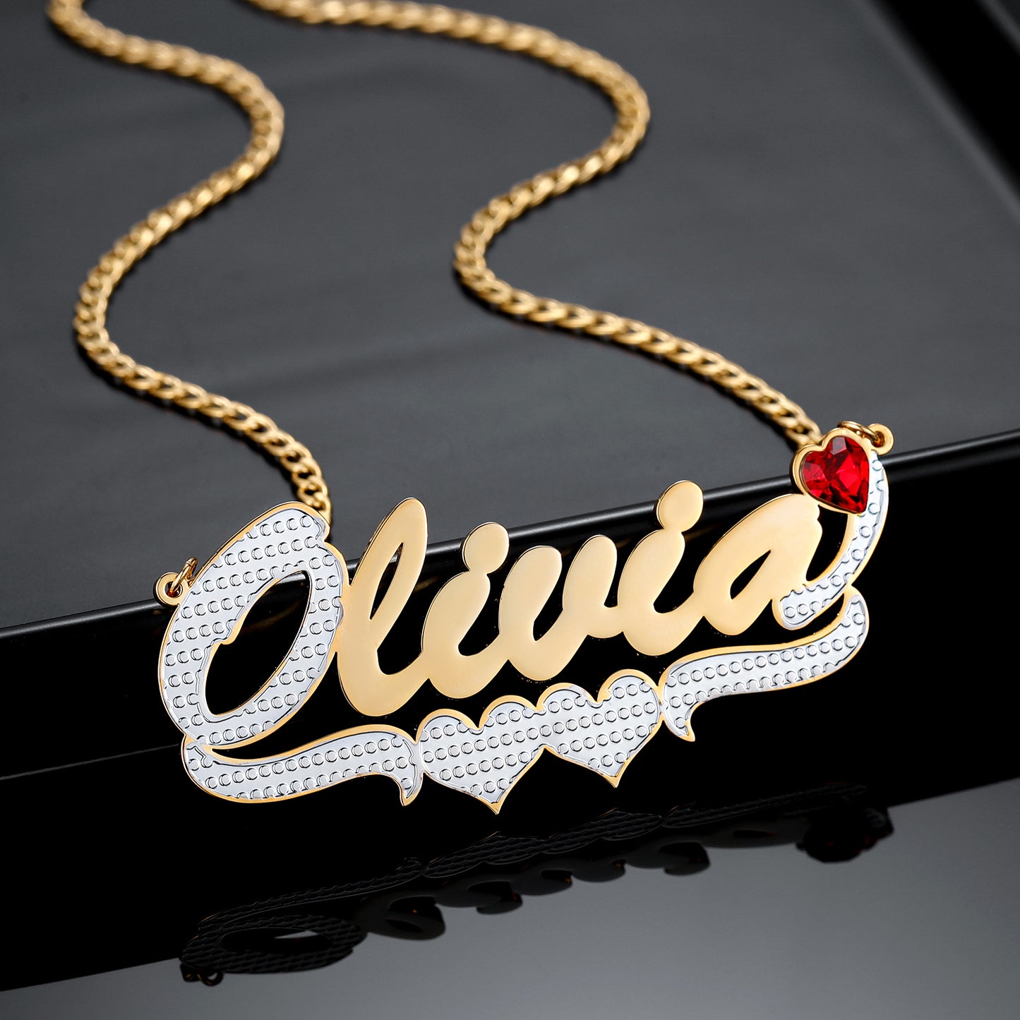 Birthstone Two Tone Name Necklace QN558