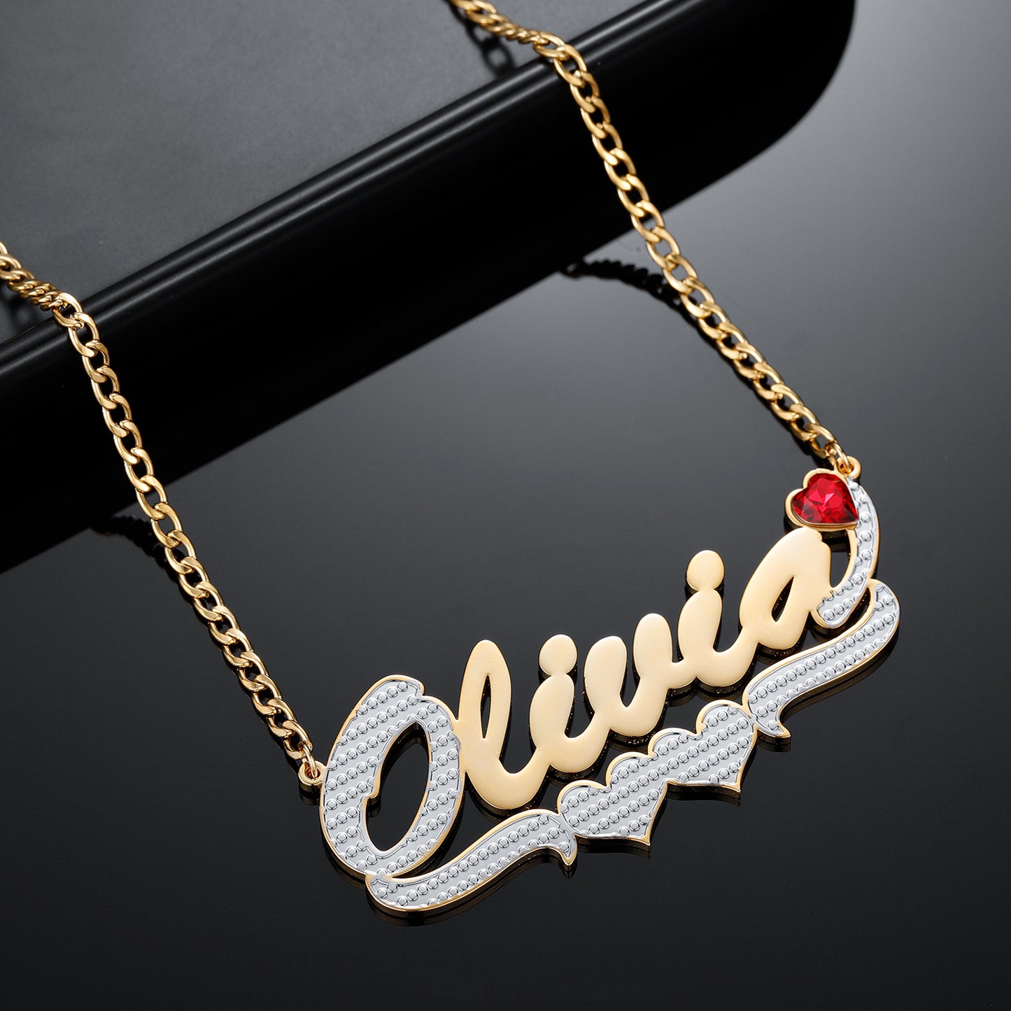 Birthstone Two Tone Name Necklace QN558