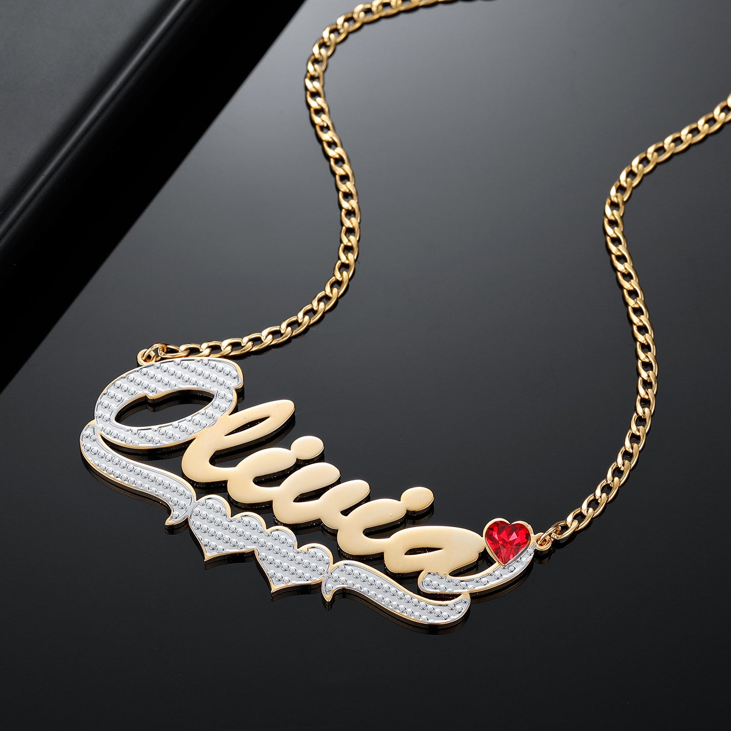 Birthstone Two Tone Name Necklace QN558