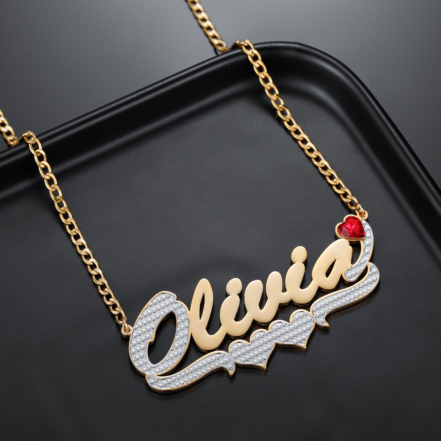 Birthstone Two Tone Name Necklace QN558