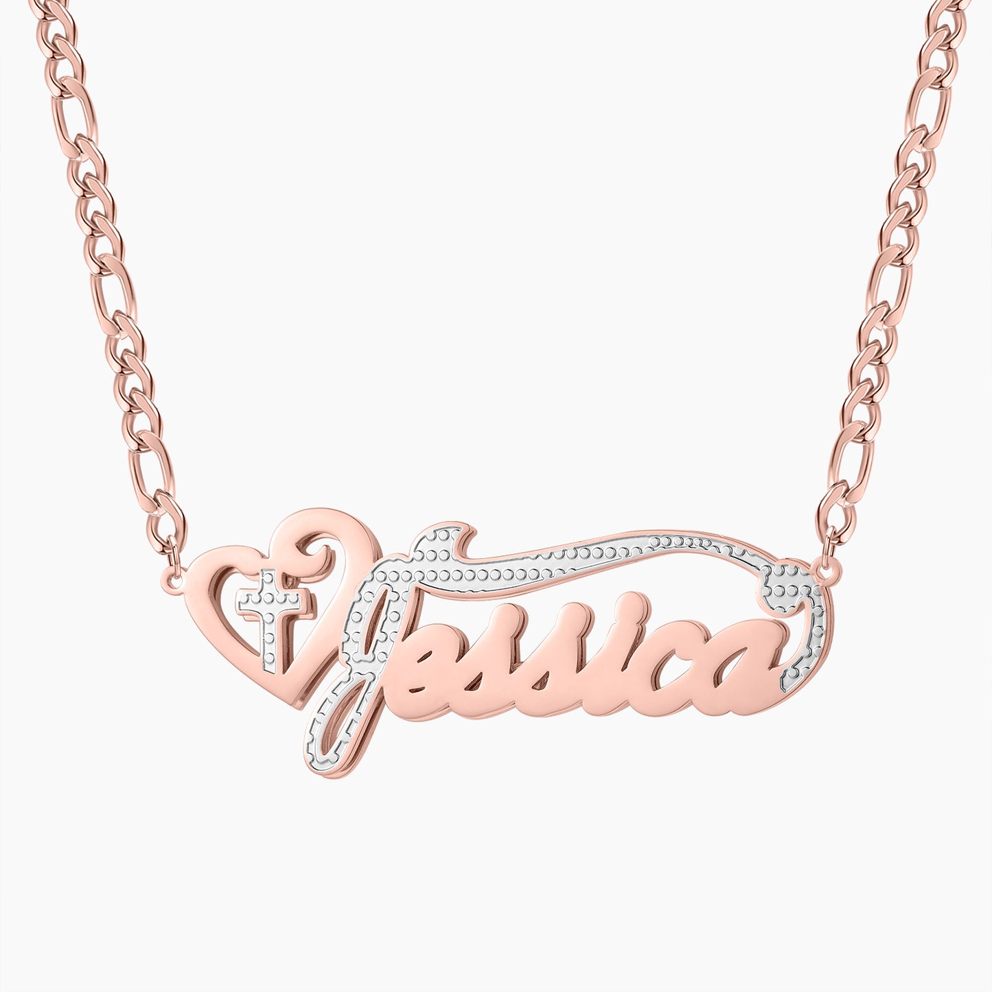 Curb Chain Cross Heart Name Necklace QN539