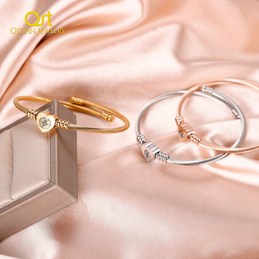 Heart Engraved Pet Picture Bangle SB450