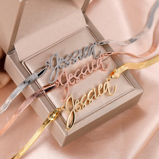 Namenskette mit Fischgrätenmuster QN608