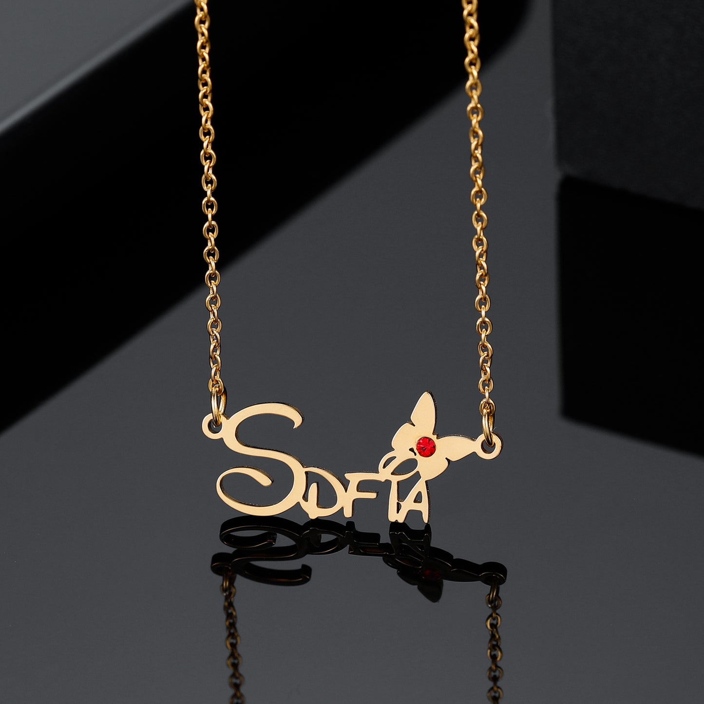 Birthstone Custom Butterfly Name Necklace QN500