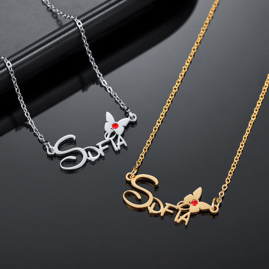 Birthstone Custom Butterfly Name Necklace QN500