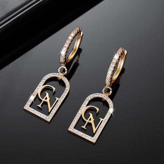 Gold Iced Out Name Earrings QE503