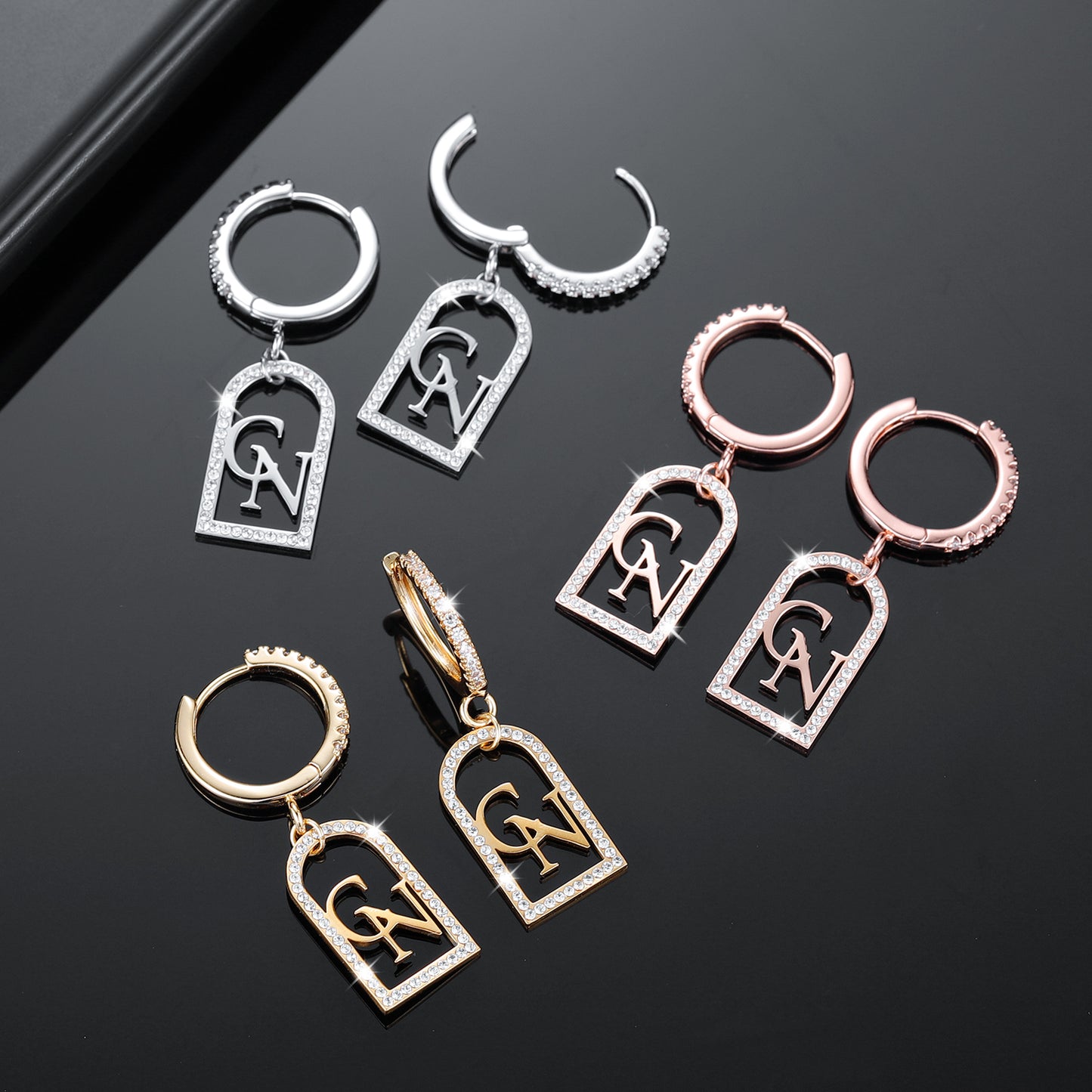 Gold Iced Out Name Earrings QE503