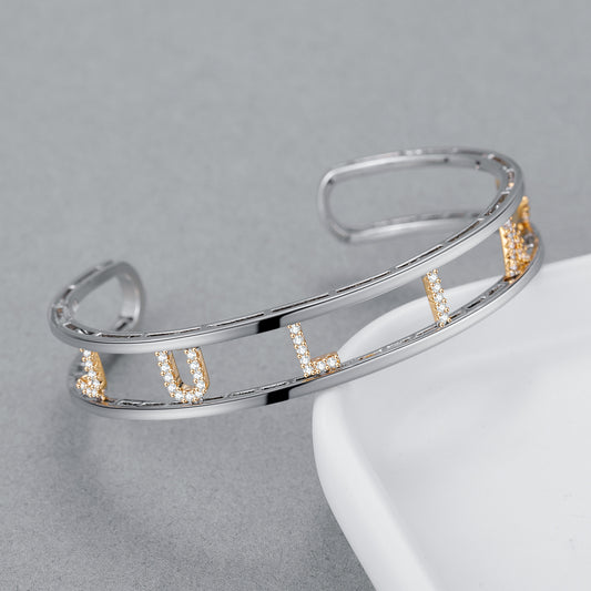 Name Bangles Double Colors Pave Letter Bracele QB269