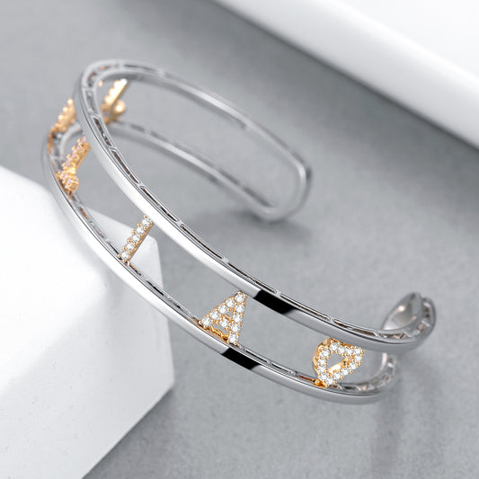 Name Bangles Double Colors Pave Letter Bracele QB269