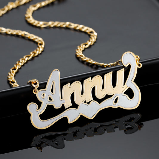 Double Plate Two Tone Name Necklace QN385