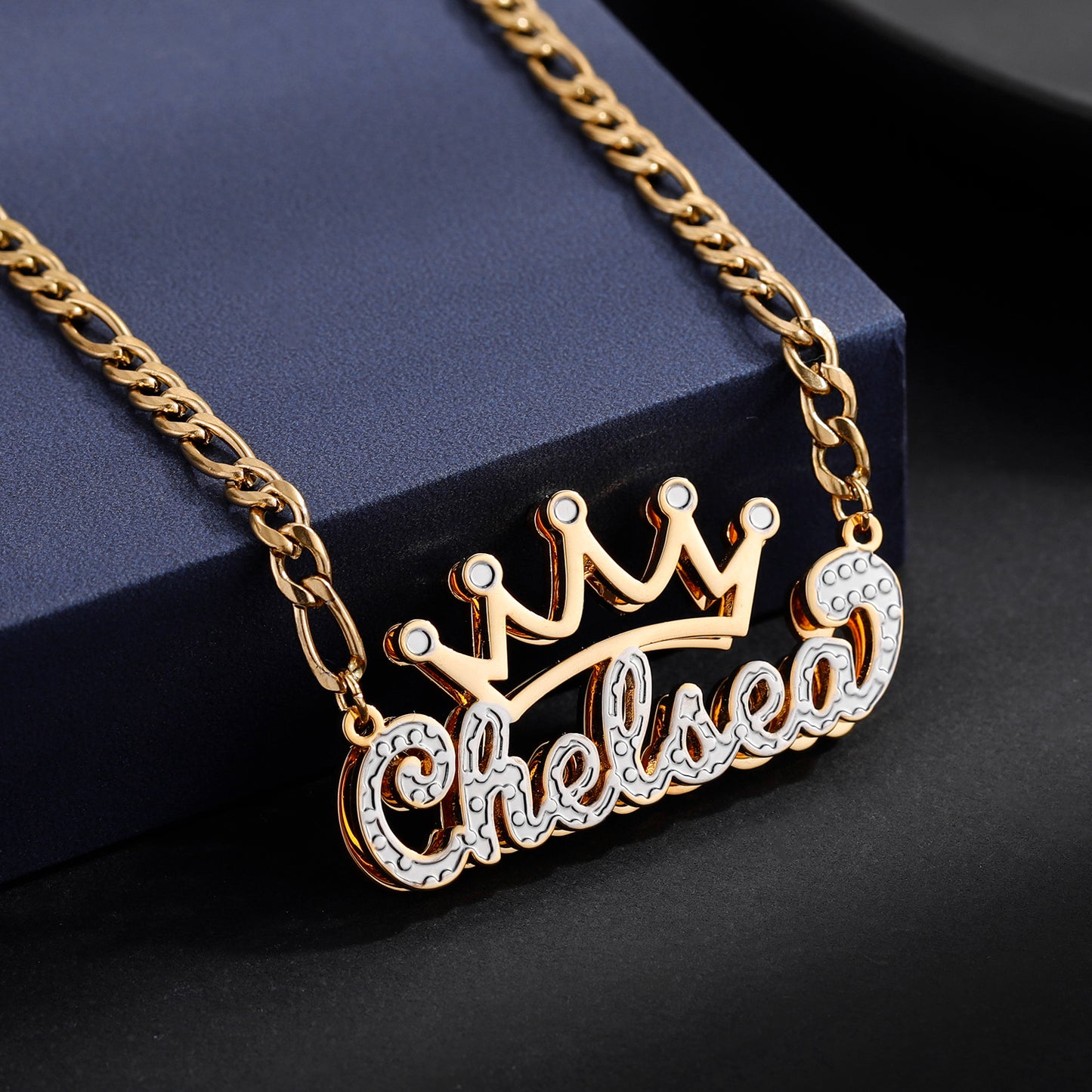 Two Tone Crown Name Necklace QN579