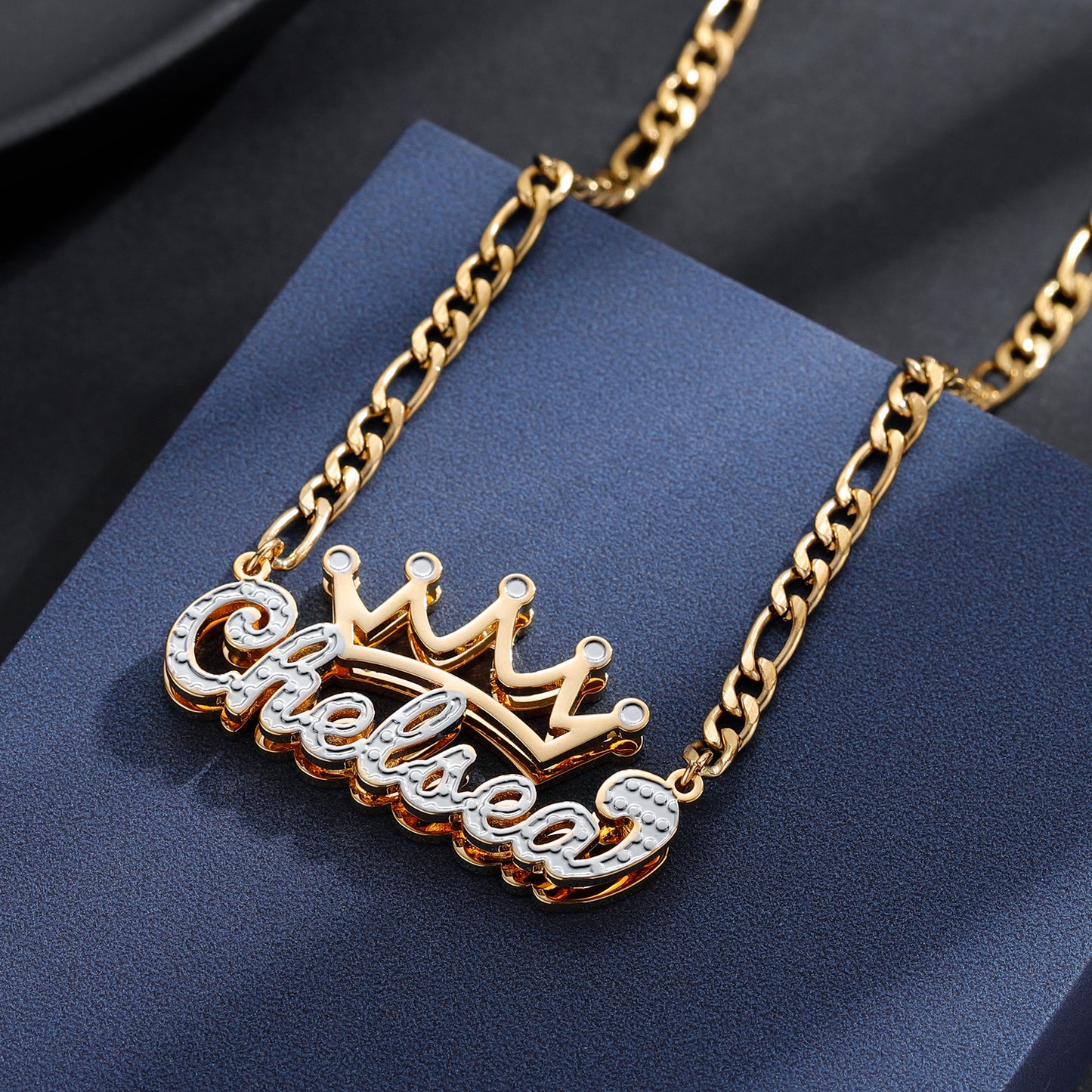 Two Tone Crown Name Necklace QN579