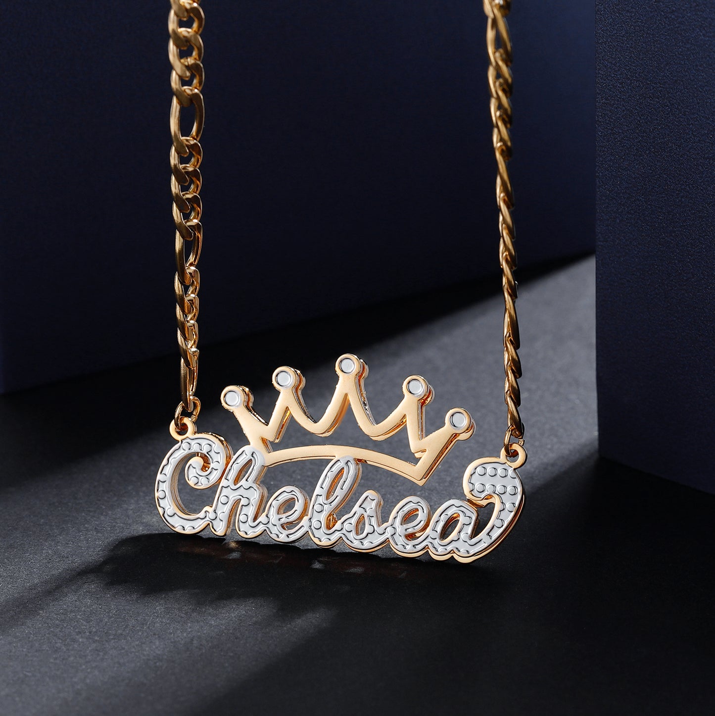Two Tone Crown Name Necklace QN579