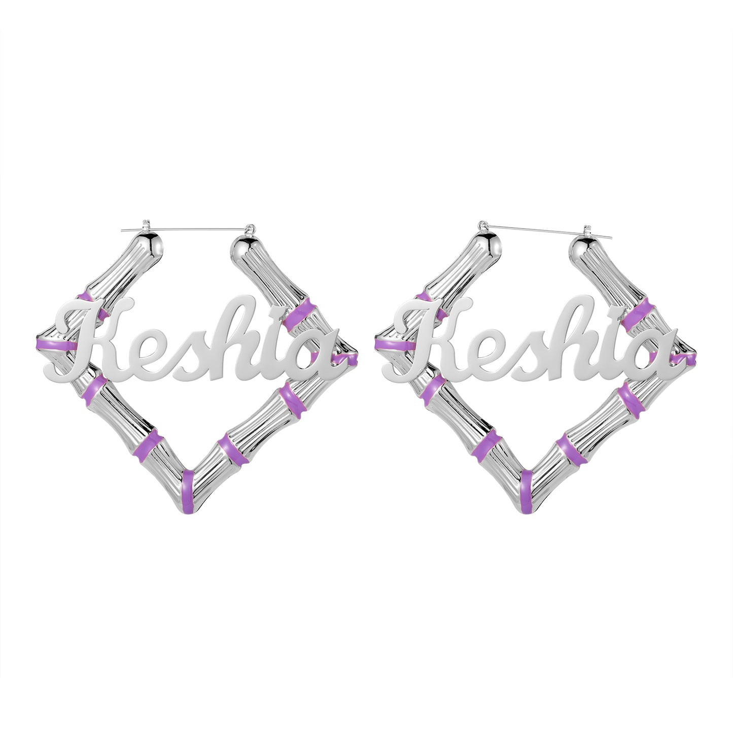 Purple Square Name Bamboo Earrings QE414