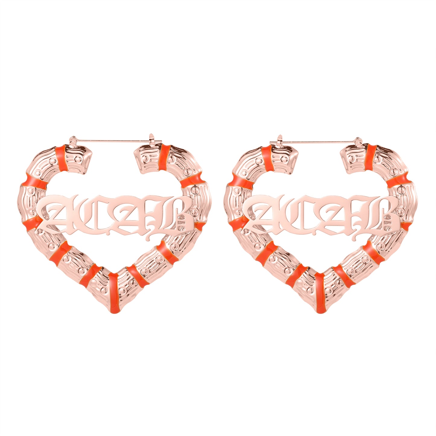 Orange Heart Name Bamboo Earrings QE413