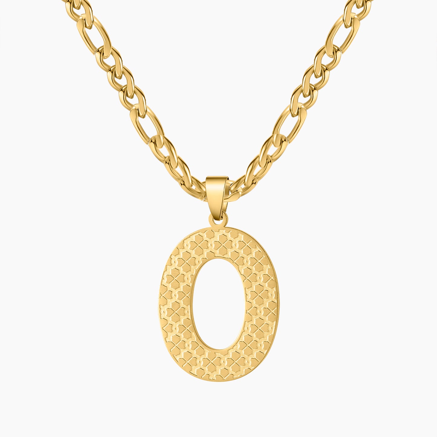 Four-leaf Texture Initial Curb Chain Necklace SN592