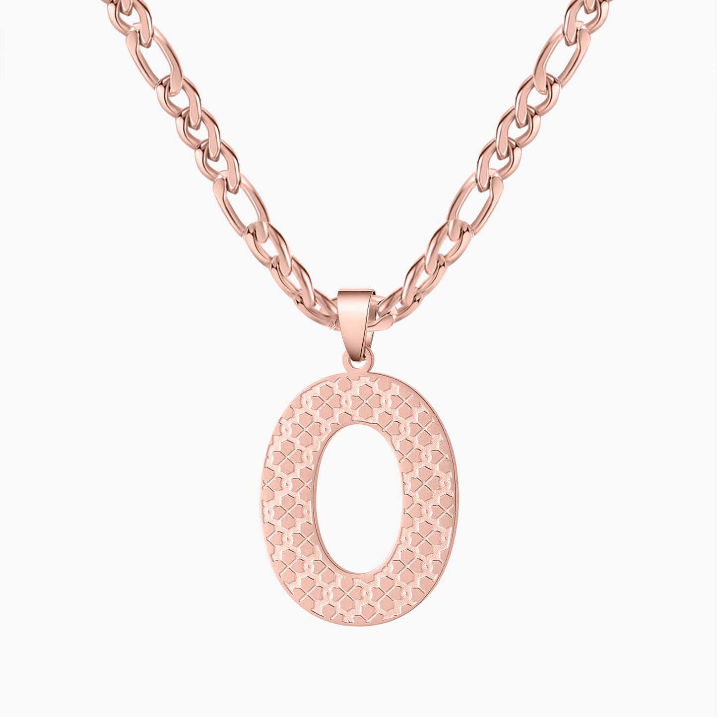 Four-leaf Texture Initial Curb Chain Necklace SN592