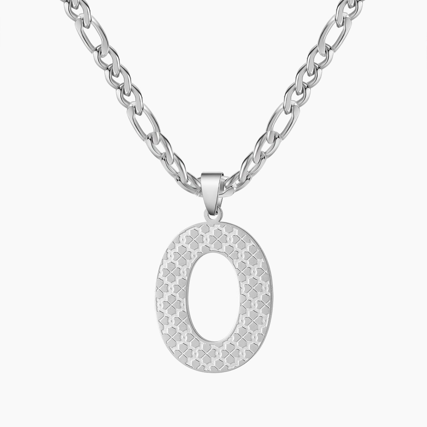 Four-leaf Texture Initial Curb Chain Necklace SN592