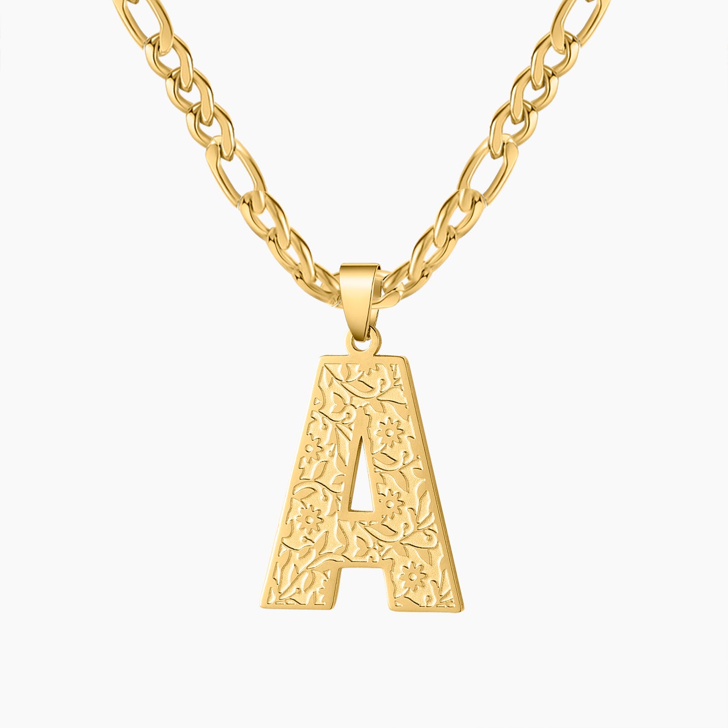 Flower Texture Initial Curb Chain Necklace SN2577