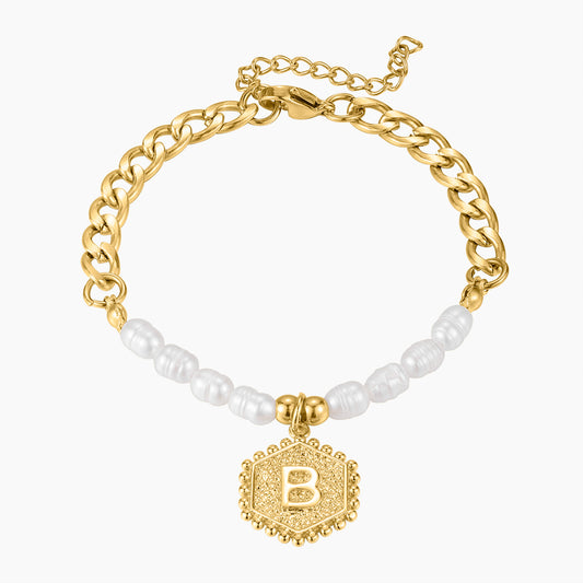 Pearl Chain Initial letter Bracelet QB526