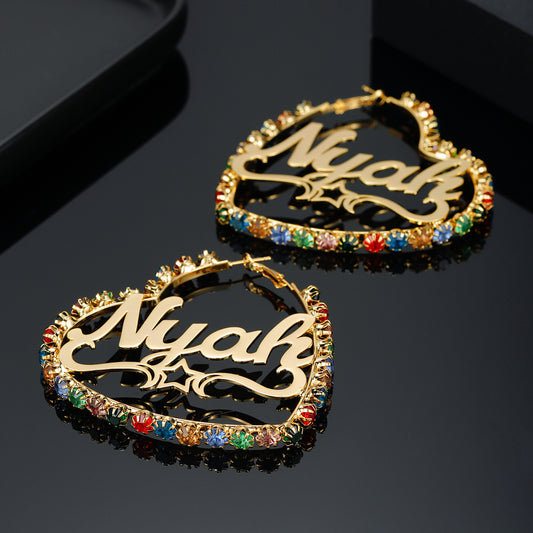 Fancy Color Diamond Heart Name Earrings QE399