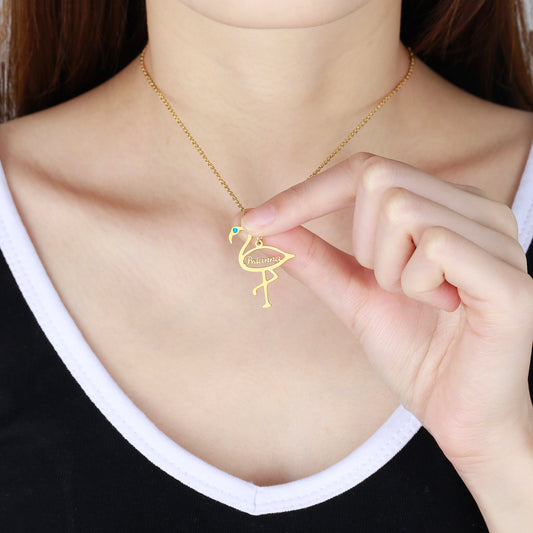 Name Custom Necklace Flamingo Birthstone QN273