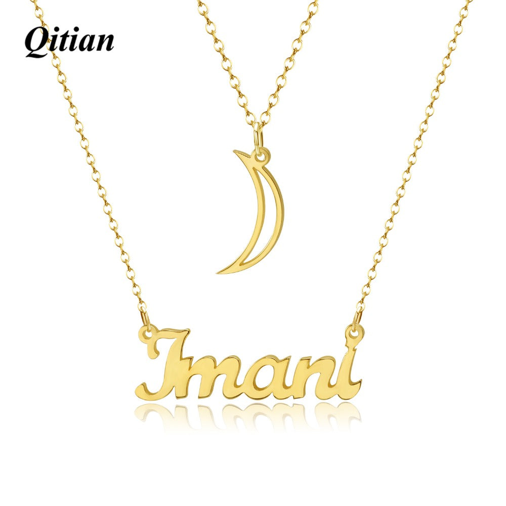Moon Necklace Personalized Name Layer Necklaces