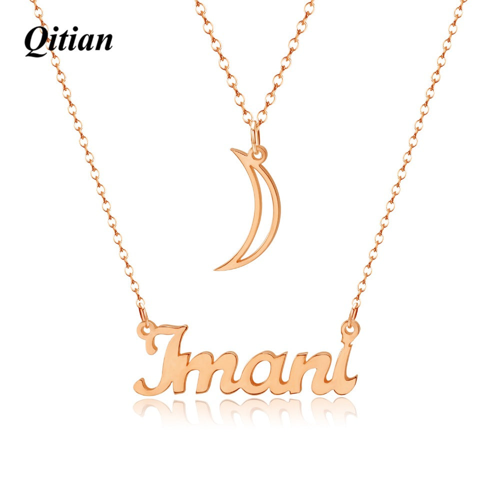 Moon Necklace Personalized Name Layer Necklaces