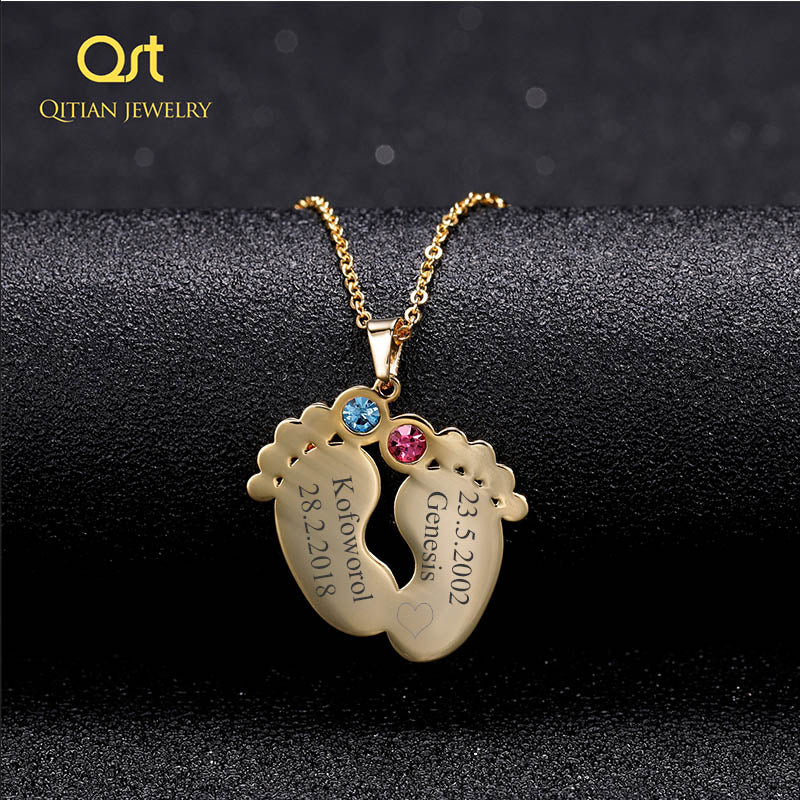 Birthstone Mom Necklace-Baby Feet